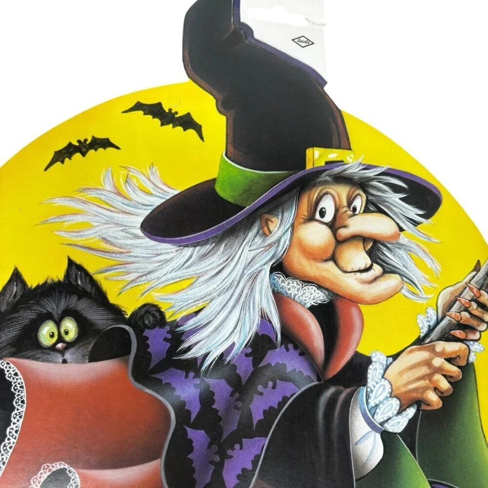 Vintage Beistle Halloween 1983 Die cut Witch Broom Full Moon Bat Cat Decoration